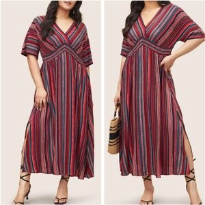 BloomChic Red Multi-Stripe Midi Dress